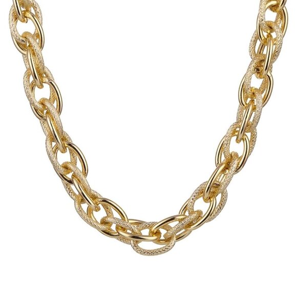 Chunky Gold Plated Chain Necklace Textured Link Elegant 19” Long Statement - Picture 3 of 8